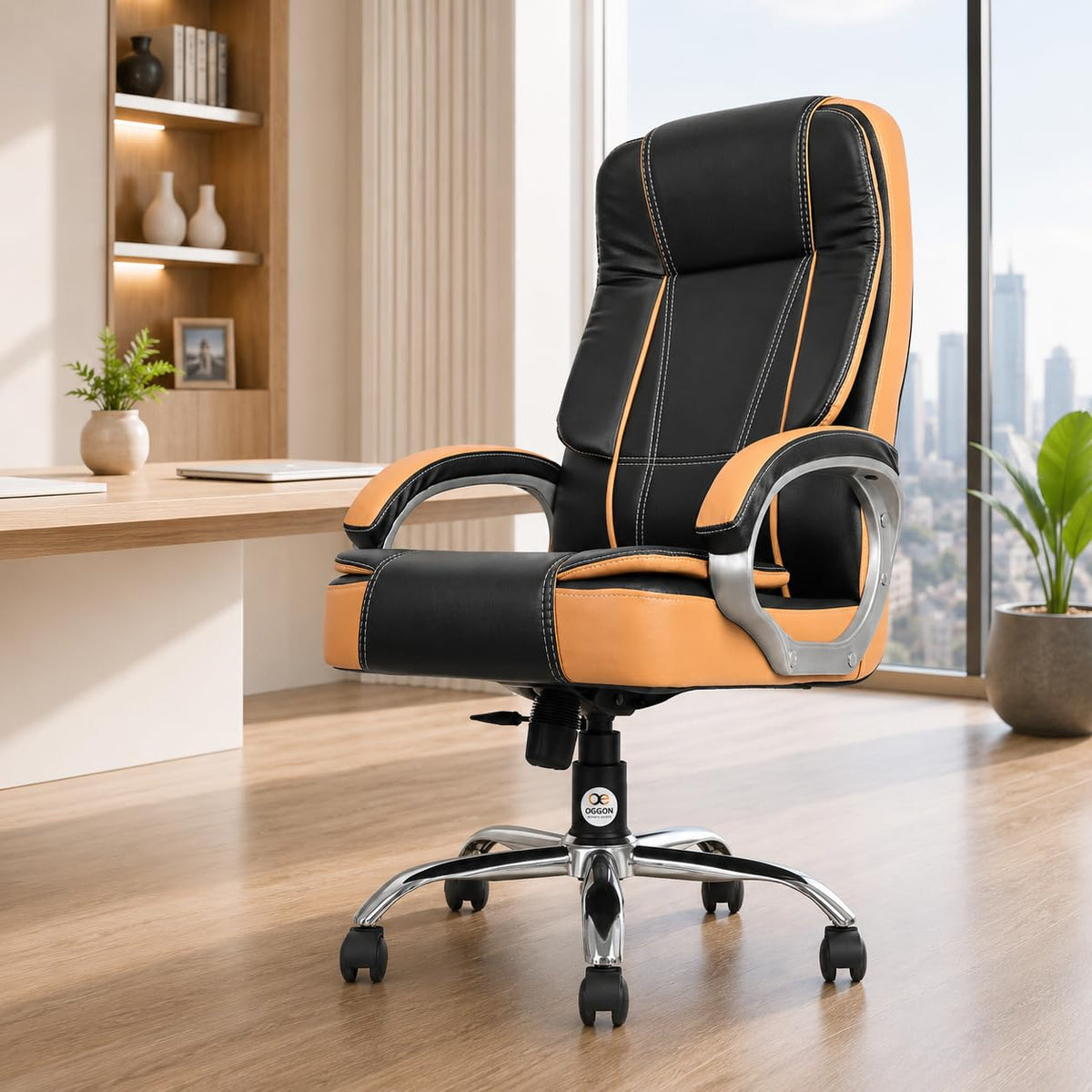 Oggon Charmer Executive Boss Chair | High Back Pu Leatherette Manager Office Chair | Lumbar Support, 135 Recline, 360 Swivel & M