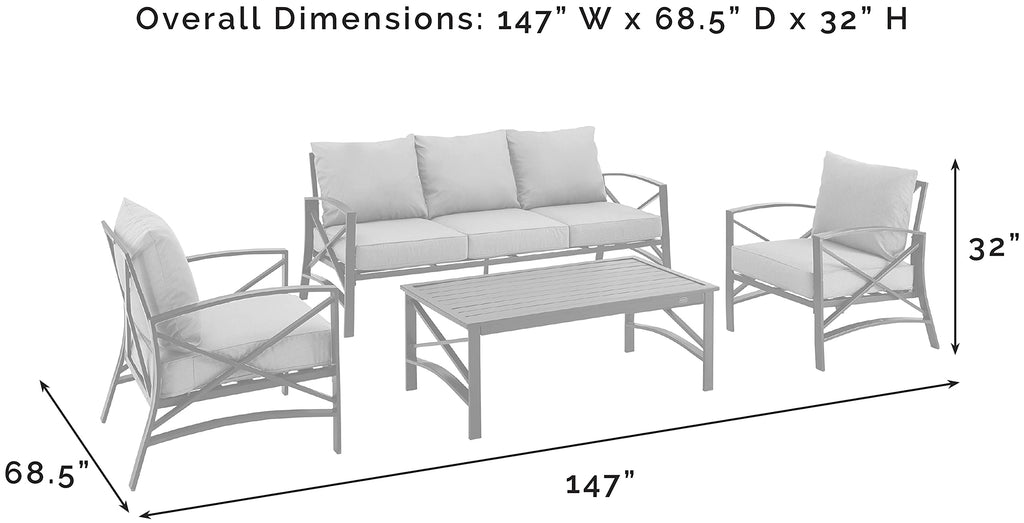 Crosley Furniture Kaplan 4-Piece Outdoor Sofa Patio Furniture Set, Conversation Sets For Porch, Deck, Oiled Bronze With Mist Cushions