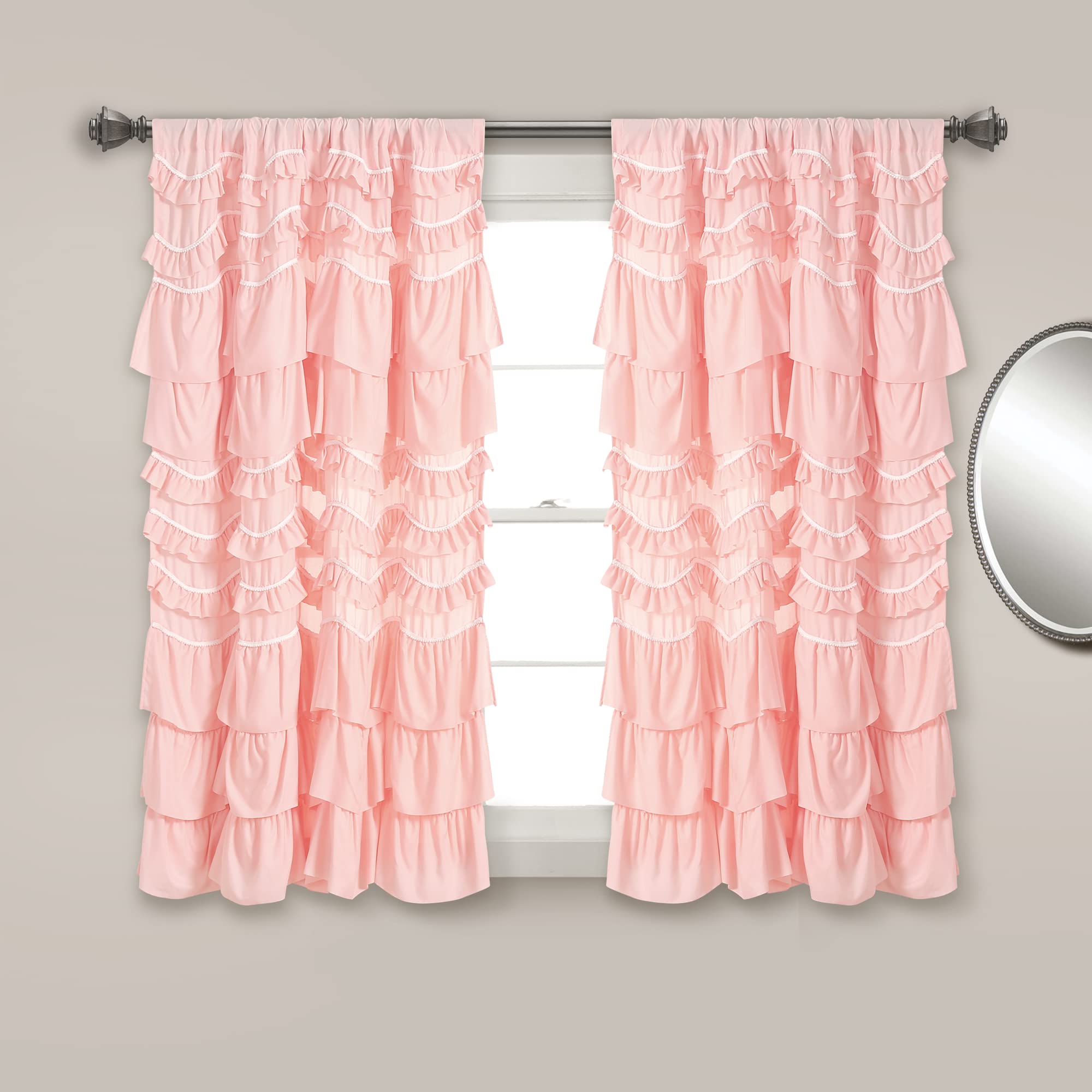 Lush Decor Kemmy Window Curtain Panel (Single), 63 Long x 52 Wide, Peachy Pink
