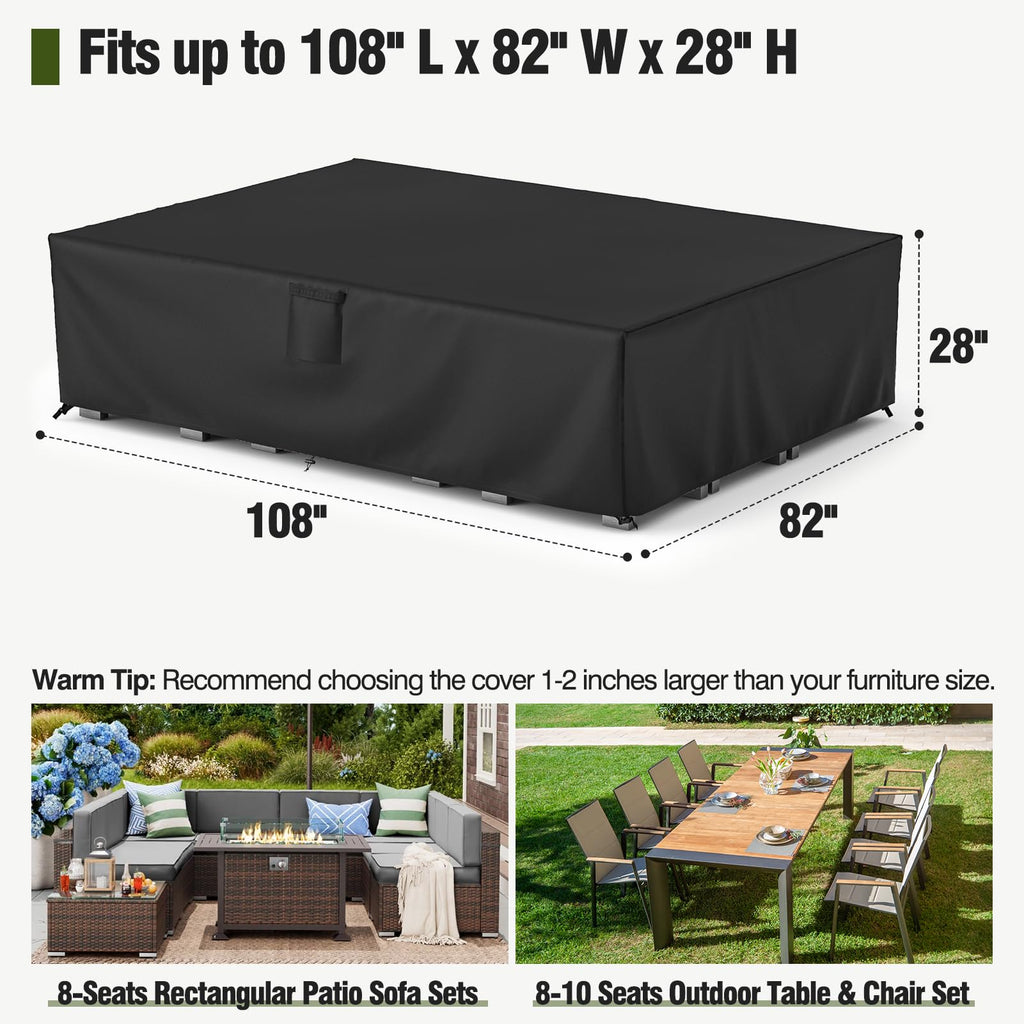 Mr. Cover Patio Furniture Covers Waterproof, Outdoor Furniture Cover Fits Up To 108L X 82W X 28H Inches, Rectangular Table And Chair Set Covers Rip-Resistant Material With Windproof Buckles