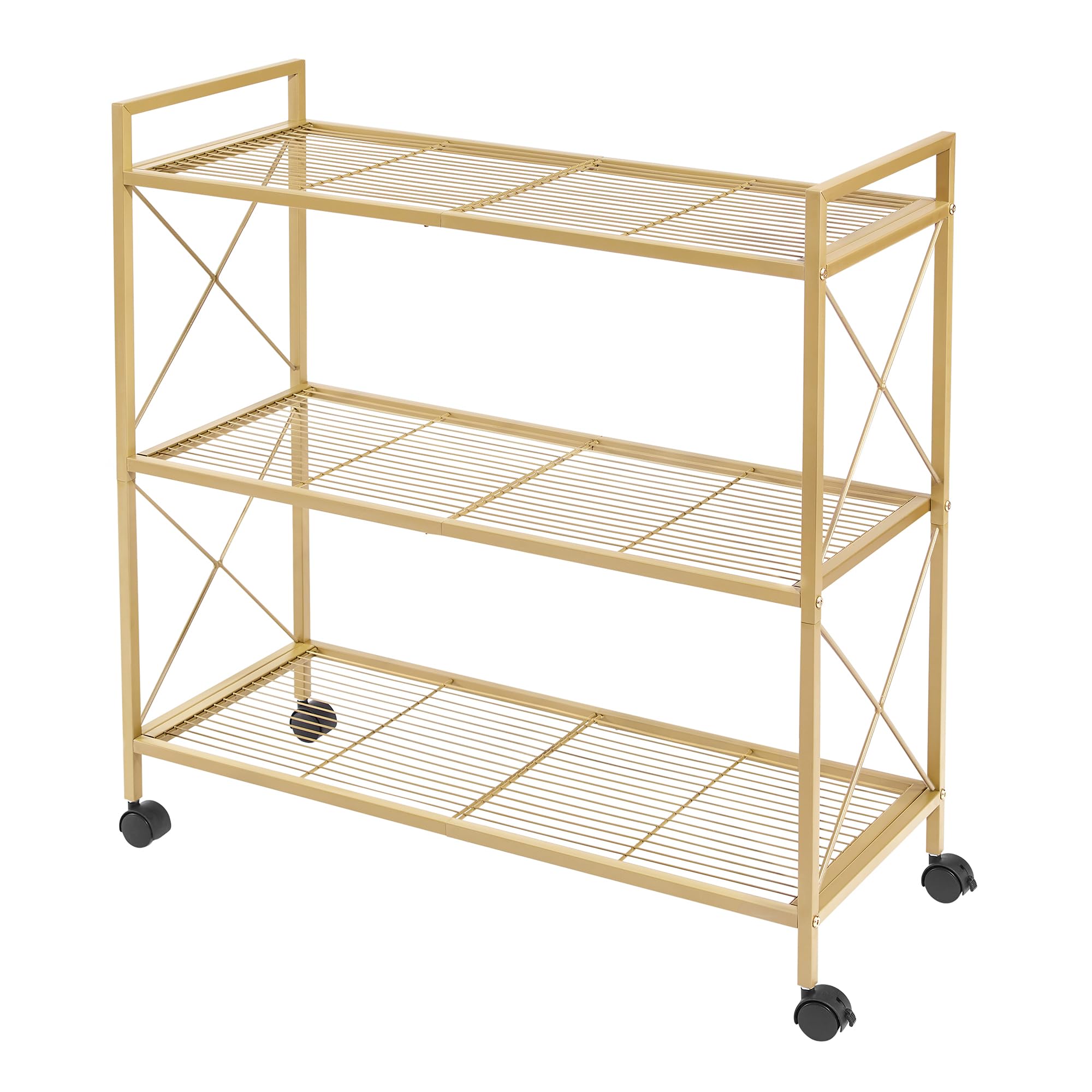 SONGMICS 3-Tier Metal Storage Rack with Wheels, Mesh Shelving Unit with X Side Frames, 31.5-Inch Width, for Entryway, Kitchen, L