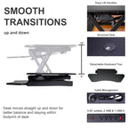 Rocelco 46" Height Adjustable Corner Standing Desk Converter with AC Outlet USB Charger and Dual Monitor Arm Mount - Stand Up Tabletop Riser Workstation - Keyboard Tray - Black (R CADRB-46-ACUSB-MA2)