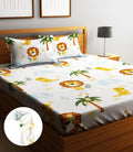 Home Sizzler 144Tc KidS LionS Haven Elastic Fitted Double Bedsheet (72X78 Inch) With 2 King Size Pillow Covers