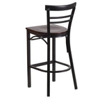 Flash Furniture HERCULES Series Black Two-Slat Ladder Back Metal Restaurant Barstool - Walnut Wood Seat