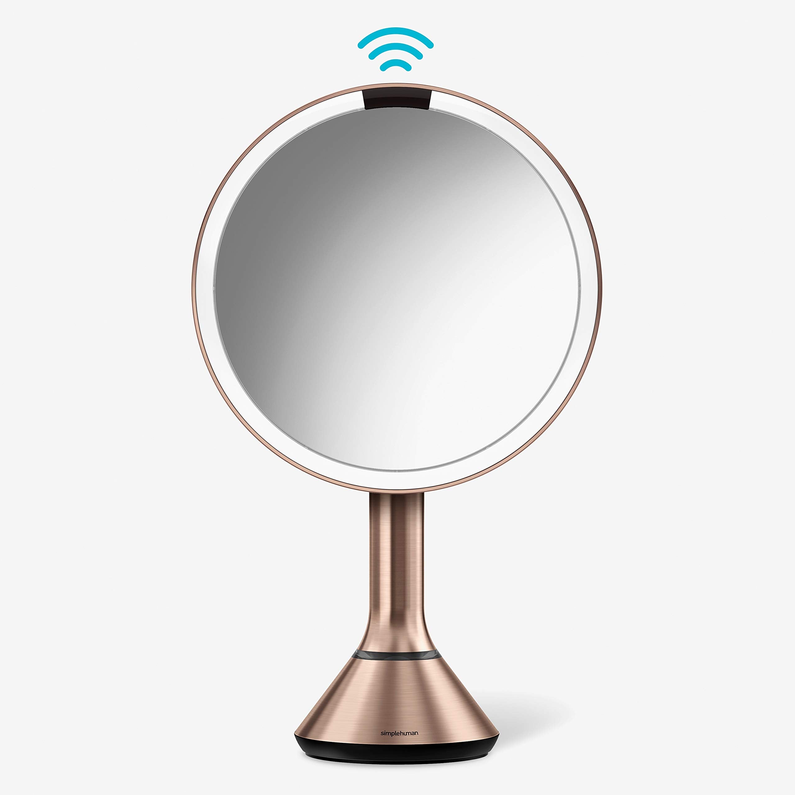 simplehuman Sensor Mirror, Lighted Makeup Mirror with Magnification (5X), 8 Round Magnifying Vanity Mirror with Lights, Cordless