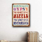 Homebody Accents Wood-Framed Gypsy Soul Metal Sign, Boho, Yoga, Positive Living, Good Vibes On Reclaimed, Rustic Wood