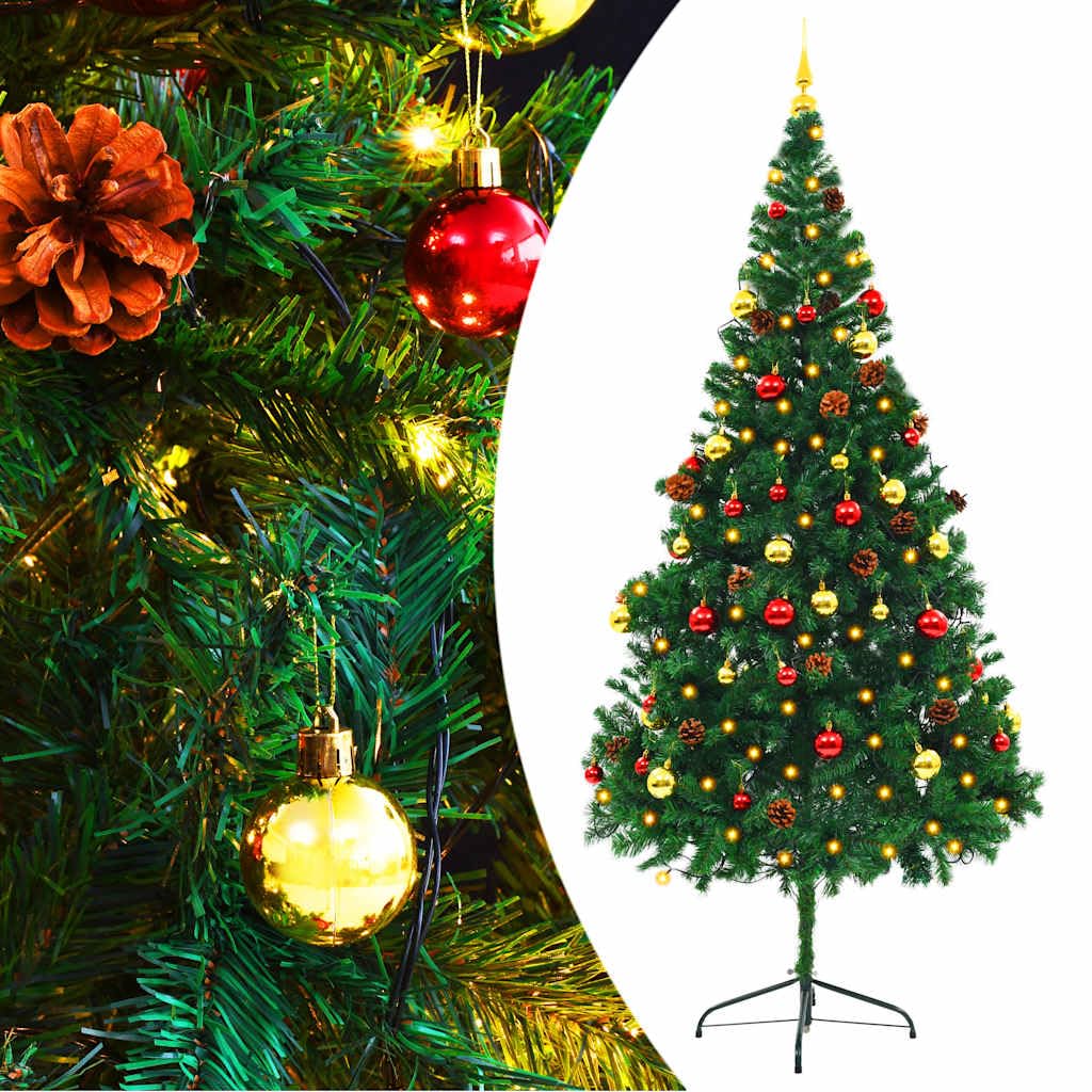 Vidaxl Predecorated Artificial Christmas Tree  7Ft, Pvc, Indoor/Outdoor, Led Lighting, Usb Powered, Weather Resistant, Green,
