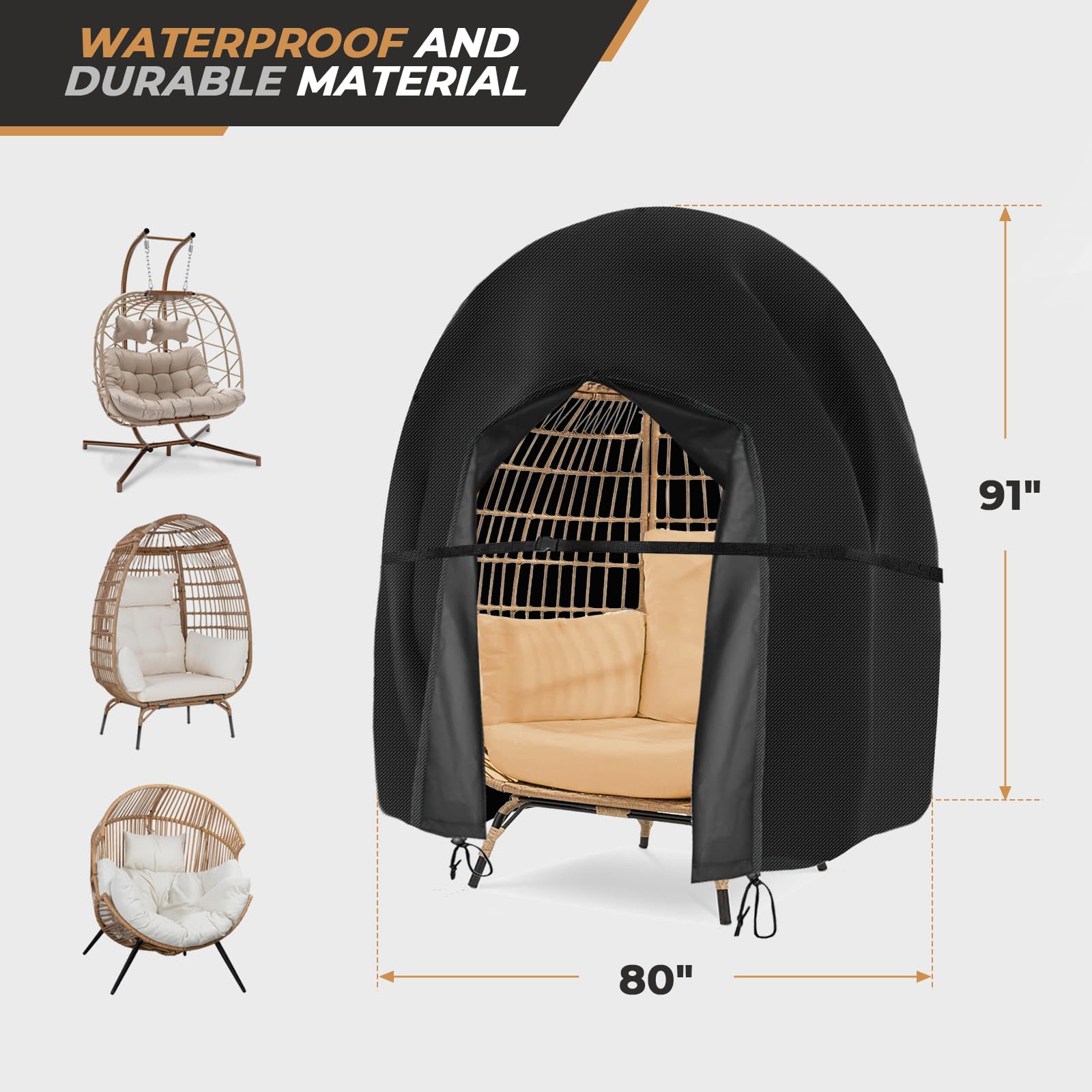Aurragiy Egg Chair Cover Waterproof Double Egg Chair Covers For Outdoor Furniture 420D Patio Hanging Swing Chair Cover 91X80 Inc