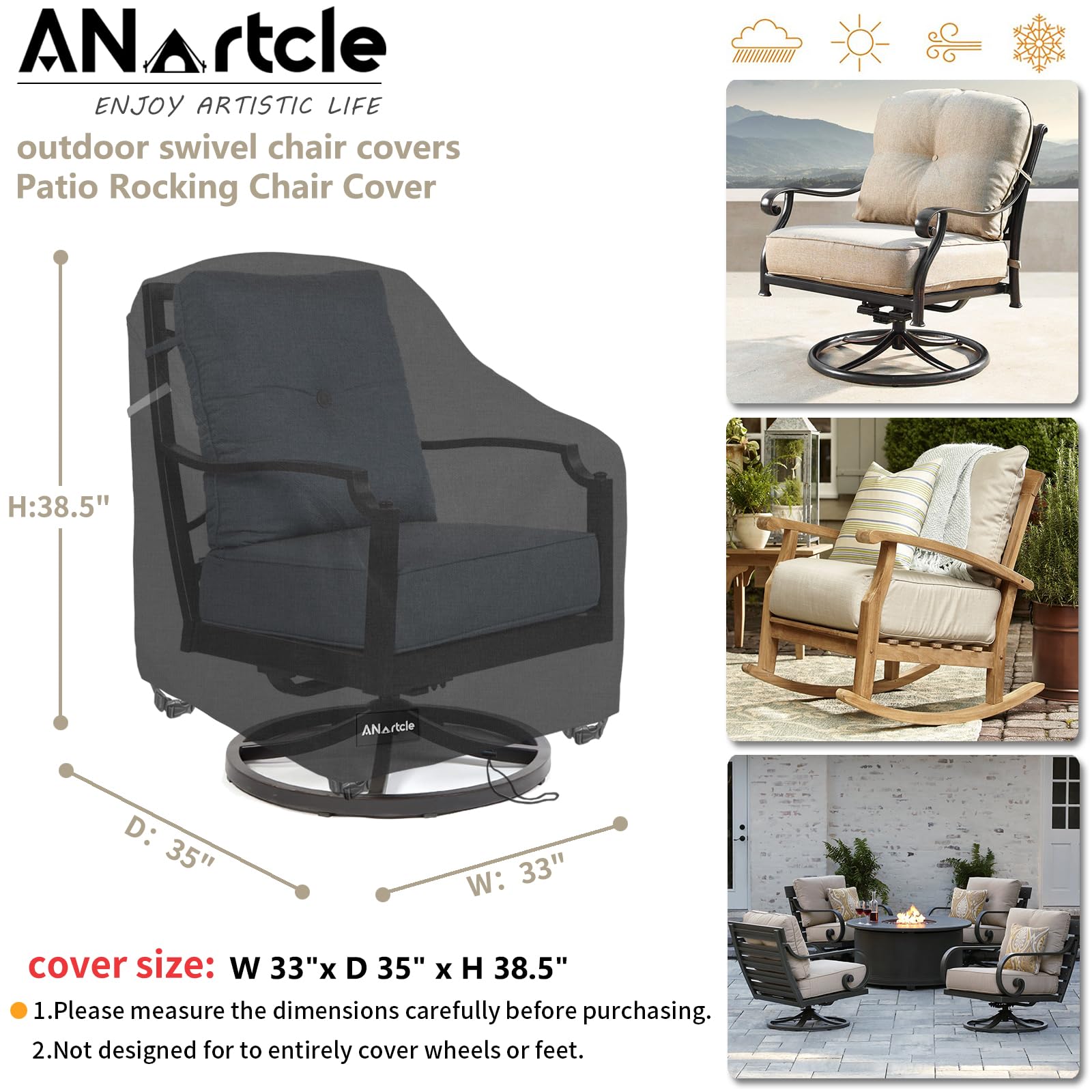 Anartcle Outdoor Swivel Lounge Chair Cover 2 Pack,Waterproof Heavy Duty Lawn Patio Chair Covers,Patio Swivel Chair Covers For Ou