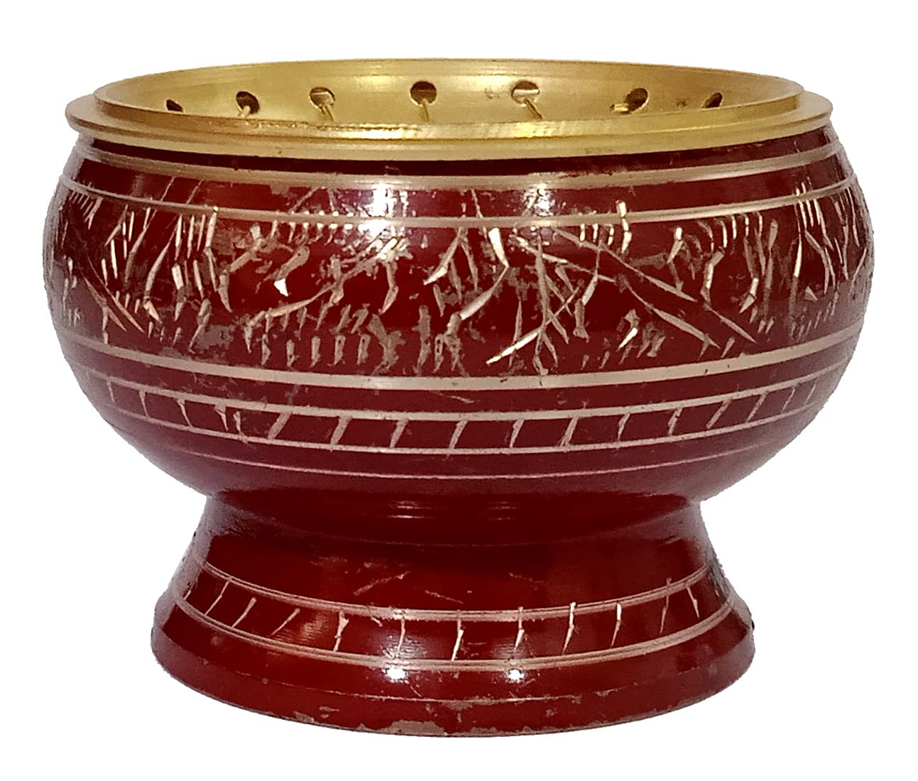 Purpledip Metal Charcoal Incense Burner: Engraved Design Loban Bakhoor Pastille Dhoop Dani Holder (12572)