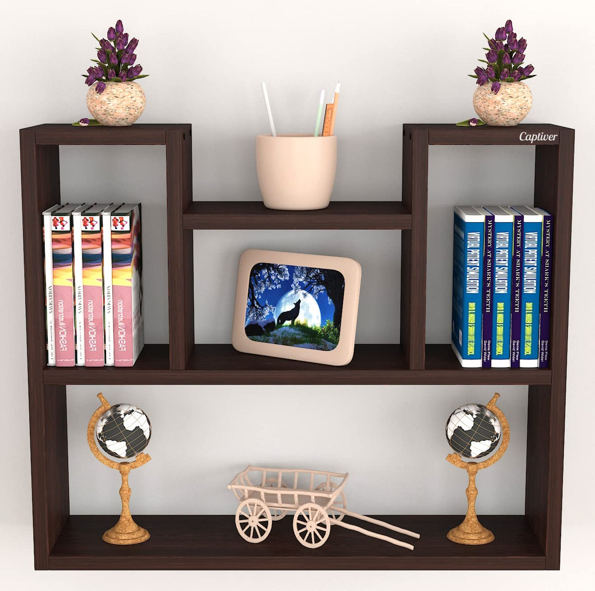 Captiver Engineered Wood Wall Mounted Open Books Shelf Skybow (Tier 5 Wenge) Living Room Home Study Office Cabinet Library Bedro