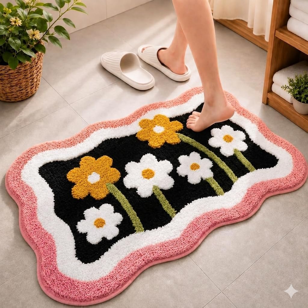 MODERN FAB Microfibre Bath Mat, Grey Geometric Design, 2000 GSM Thick Soft, NonSlip Backing, for Bathroom, Kitchen or as Door M