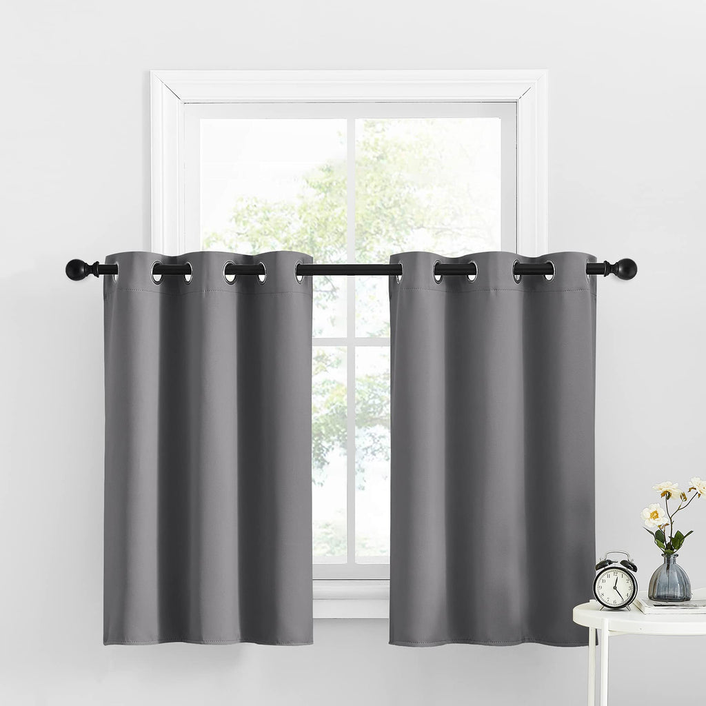 Nicetown Kitchen Curtains Tiers For Small Window, Grey Short Blackout Thermal Insulated Panels With Grommet Top For Living Room/Bedroom/Thanksgiving, Set Of 2, W34 X L36-Inch