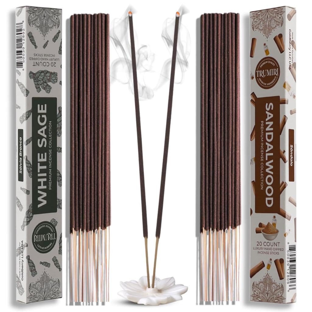 Trumiri Incense Sticks - Combo Pack of 40 Insence-Sticks - 20 White Sage + 20 Sandalwood - Insenses - Insents - Incents - Inscen