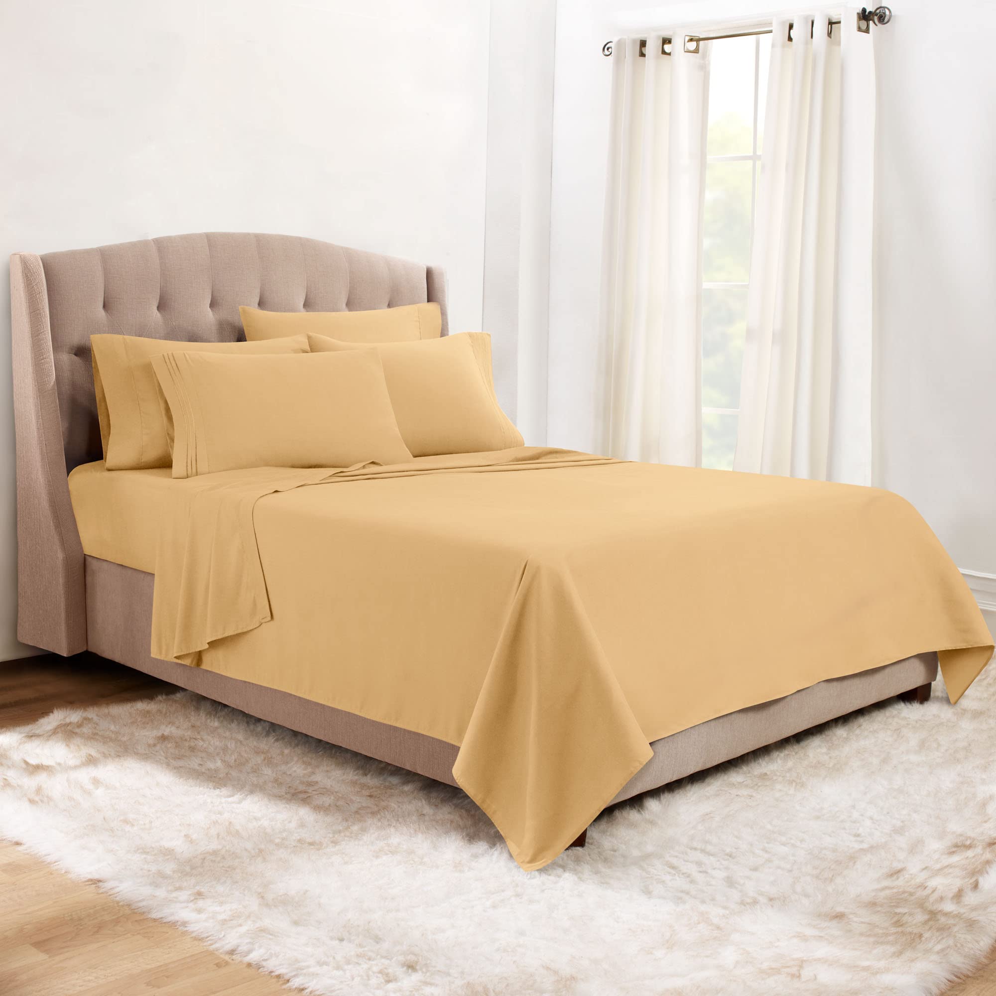 Clara Clark King Sheets, 6 Piece Set - Hotel Luxury Sheets For King Size Bed, Super Soft Bedding Sheets & Pillowcases, King Size Sheets, Camel Gold