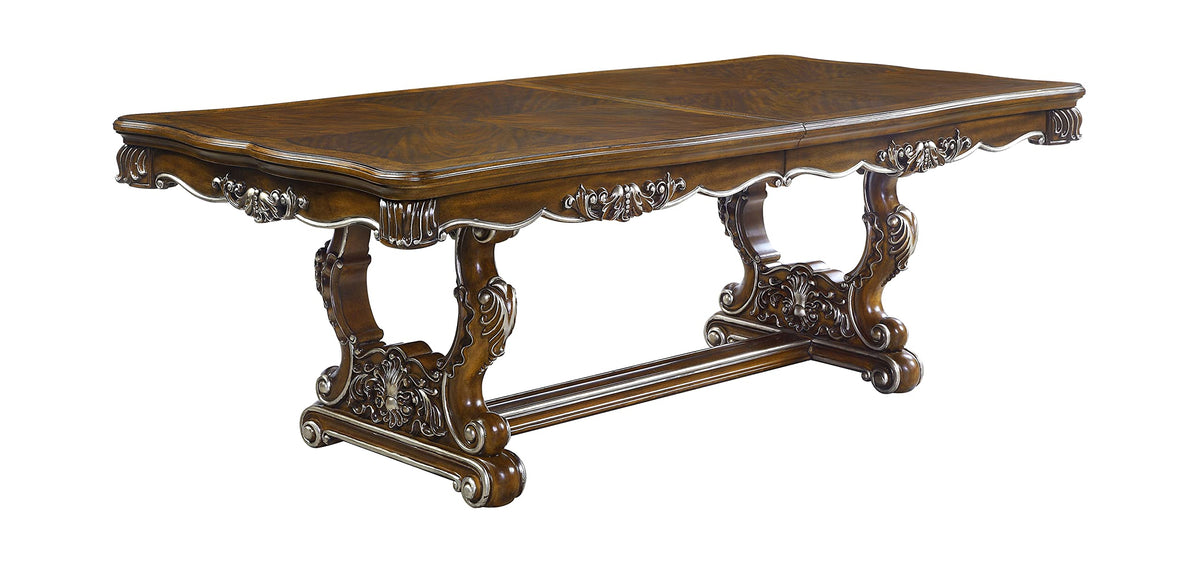 Acme Latisha Wooden Double Pedestal Dining Table in Antique Oak