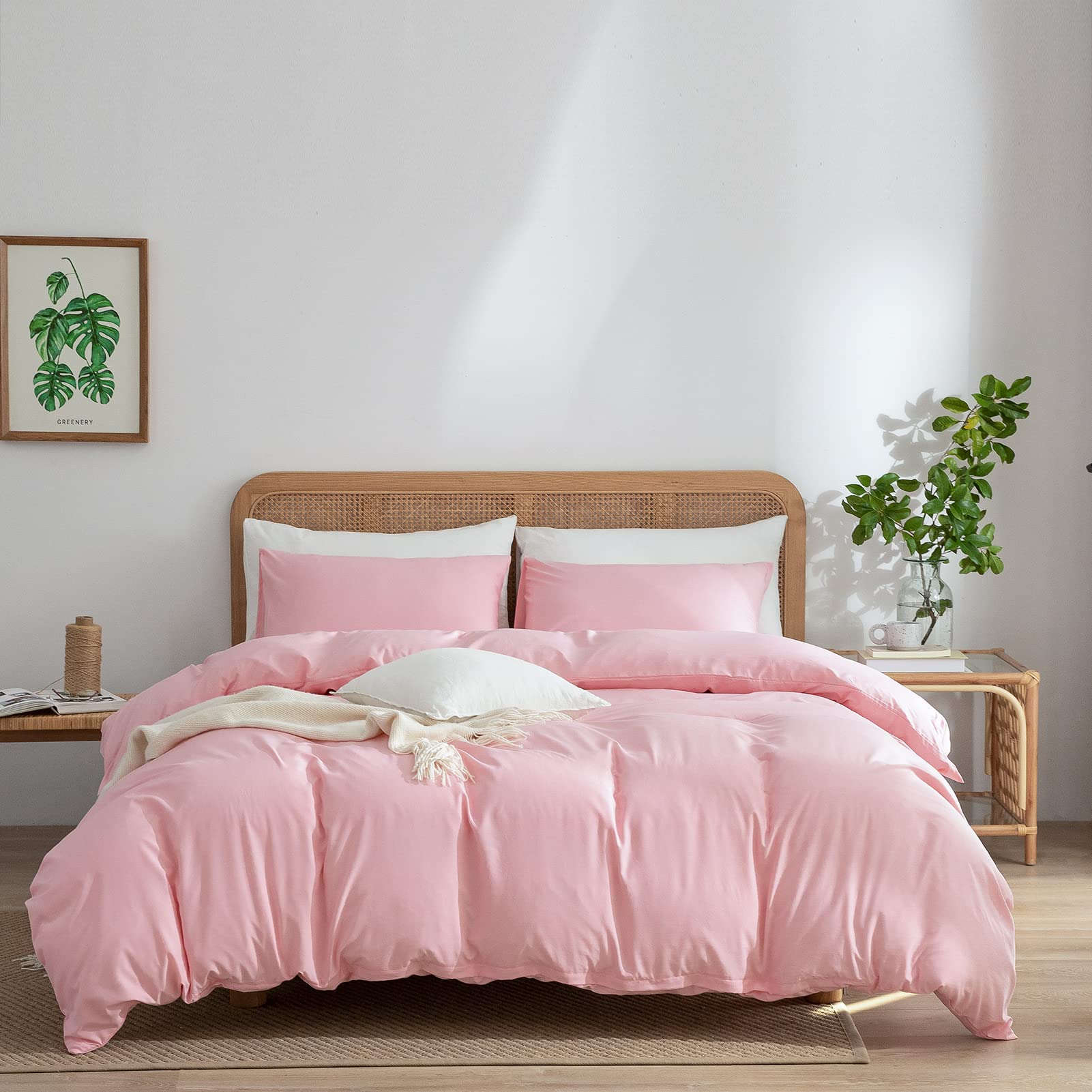 Pink Duvet Cover Queen, 100% Washed Microfiber 3 Pieces Pink Bedding Queen, Duvet Cover Queen Pink 1 Duvet Cover +2 Pillowcases