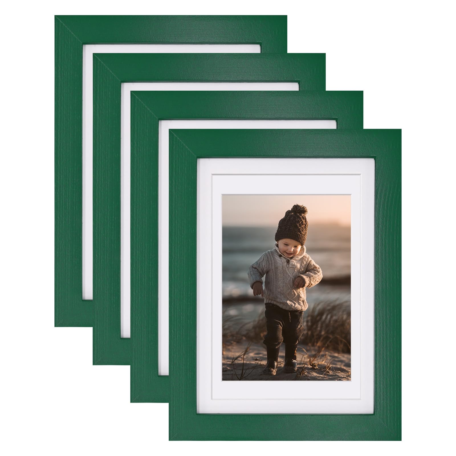 KINLINK 5x7 Picture Frames Green Wood Frames with Acrylic Plexiglass for 3.5x5/4x6 with Mat or 5x7 without Mat, Tabletop and Wal
