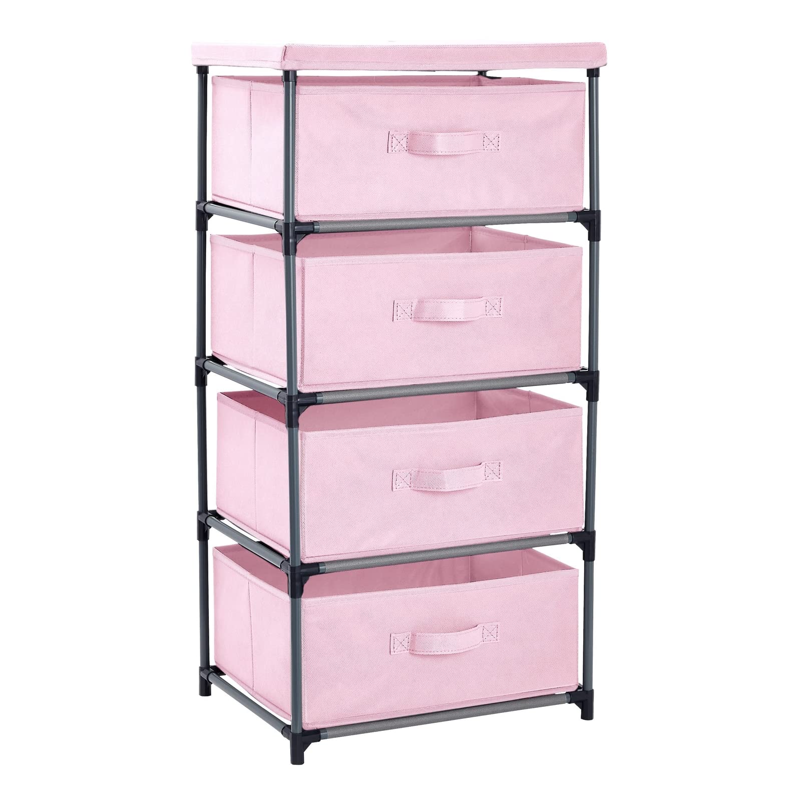 Juvale 4-Tier Dresser for Bedroom - 16.5 x 13 x 33 in, Pink, Modern - Closet Dresser with 4 Fabric Drawers for Clothes & Bedroom