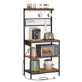 VASAGLE Bakers Rack with Charging Station, 31.5 Inches Coffee Bar Stand with Adjustable Storage Shelf, Grid Panel, 12 Hooks, Tab