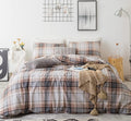 Susybao Plaid Duvet Cover Queen 100% Cotton Khaki Gingham Duvet Cover Set 3 Pieces 1 Tartan Striped Duvet Cover With Zipper Ties