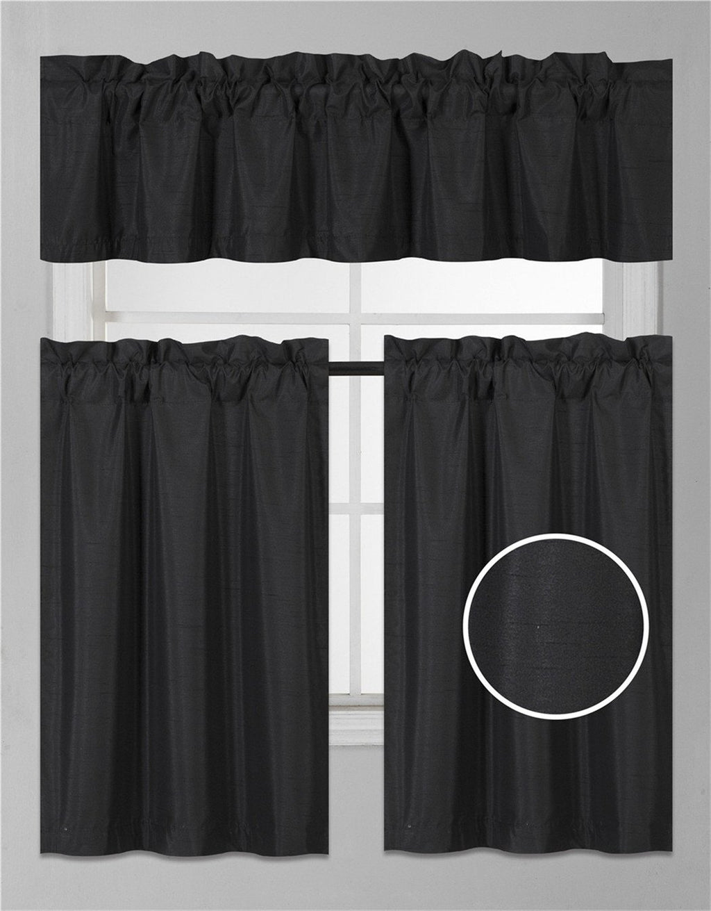 3Pc Set Solid Faux Silk Lined Blackout Rod Pocket Small Kitchen Window Curtain With Valance (K3) (Orange)