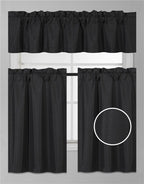3Pc Set Solid Faux Silk Lined Blackout Rod Pocket Small Kitchen Window Curtain With Valance (K3) (Orange)