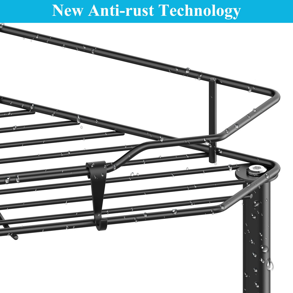 HuggieGems C226 4 Tier Floor Standing Corner Shower Caddy Organizer Shelf with Hooks, Black