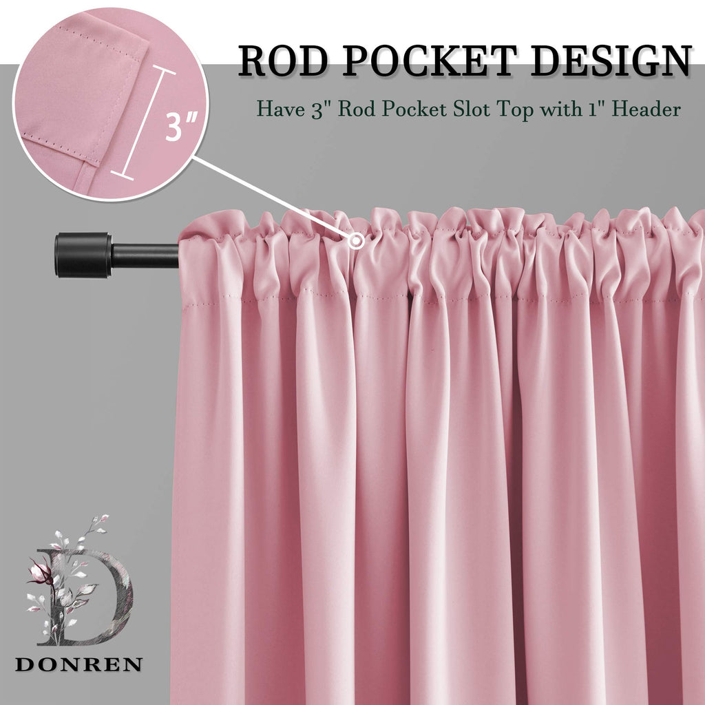 Donren Pink Blackout Drapes For Girls Room - Baby Home Decoration Privacy Protection Thermal Insulated Blackout Window Drapes With Rod Pocket (2 Panels,52 X 84 Inch)