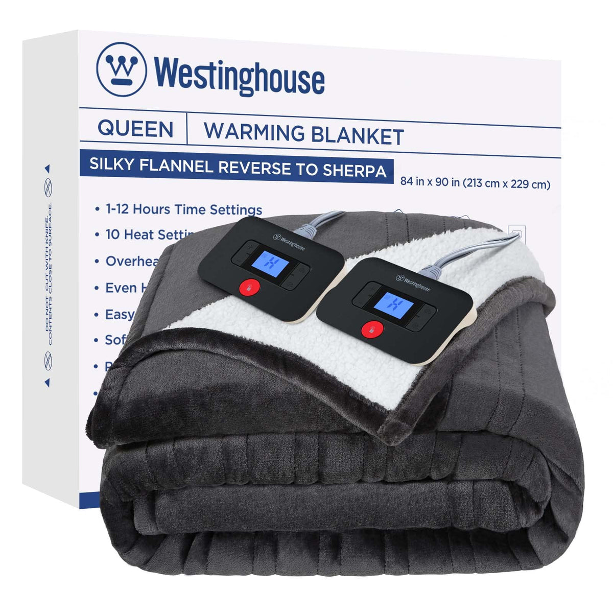 Westinghouse Electric Blanket Heated Blanket | 10 Heating Levels & 1 To 12 Hours Heating Time Settings | Flannel To Sherpa Rever