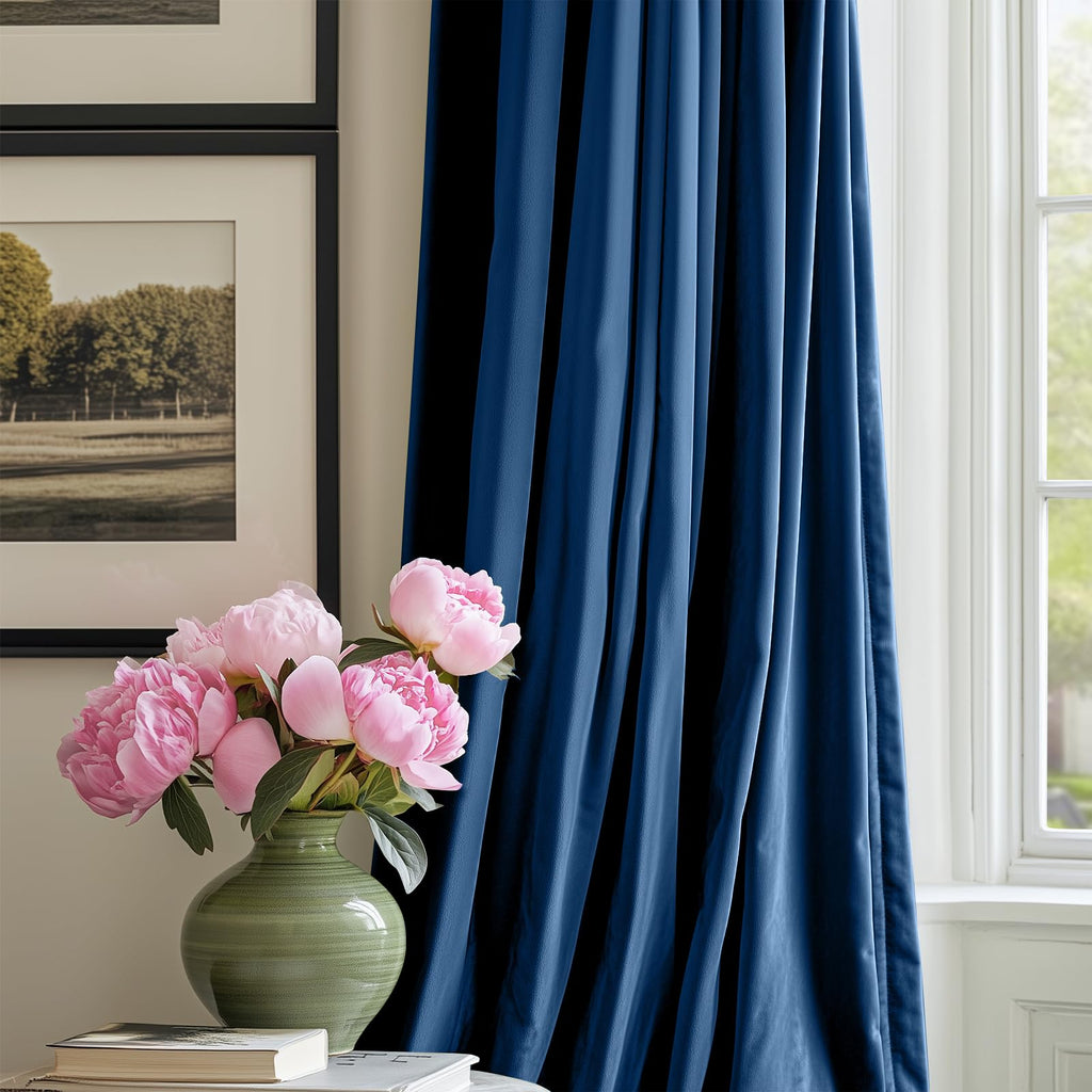 Lazzzy Navy Blue Velvet Curtains Room Darkening Thermal Insulated Curtains 72 Inch Long Window Drapes For Bedroom Living Room Super Soft Luxury Window Treatment 2 Panels Rod Pocket