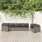 vidaXL Patio Furniture Set 7 Piece, Garden Sofa Set with Cushions, Patio Lounge Set Rattan Outdoor Sectional Sofa, Gray Poly Rattan