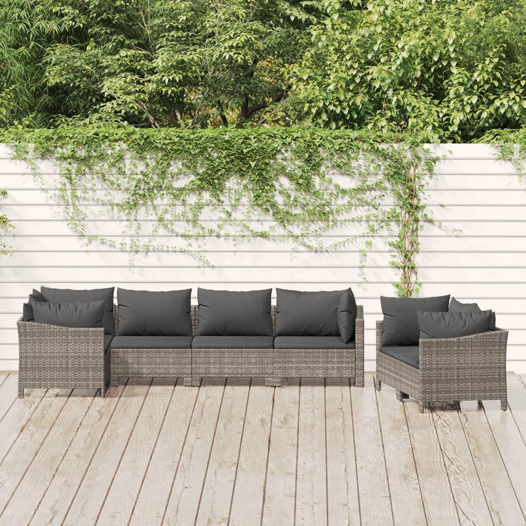 vidaXL Patio Furniture Set 7 Piece, Garden Sofa Set with Cushions, Patio Lounge Set Rattan Outdoor Sectional Sofa, Gray Poly Rattan