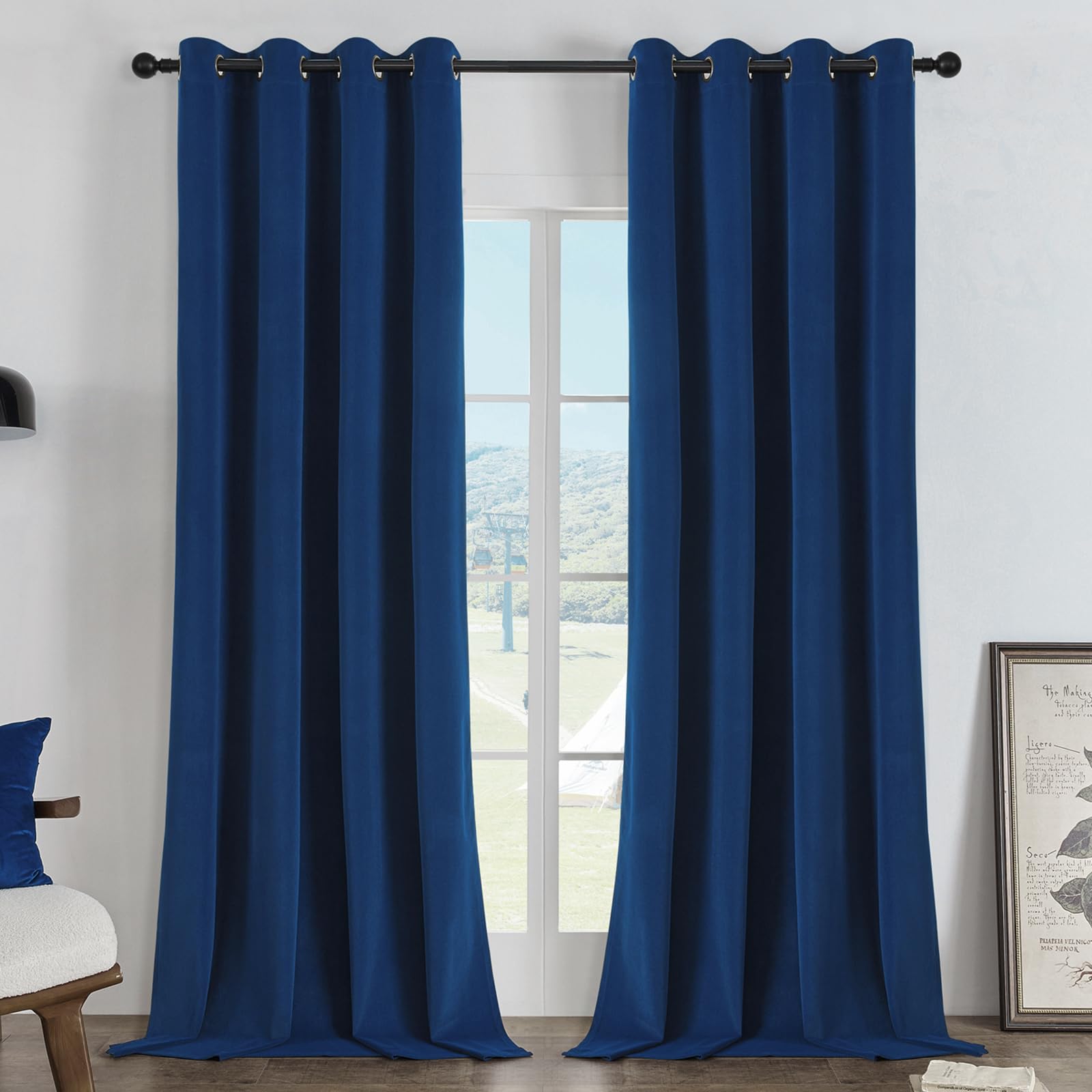 Joydeco Navy Blue 100% Blackout Curtains 96 Inches Long 2 Panels Set, Black Out Curtain For Bedroom, Grommet Heavy Luxury Therma