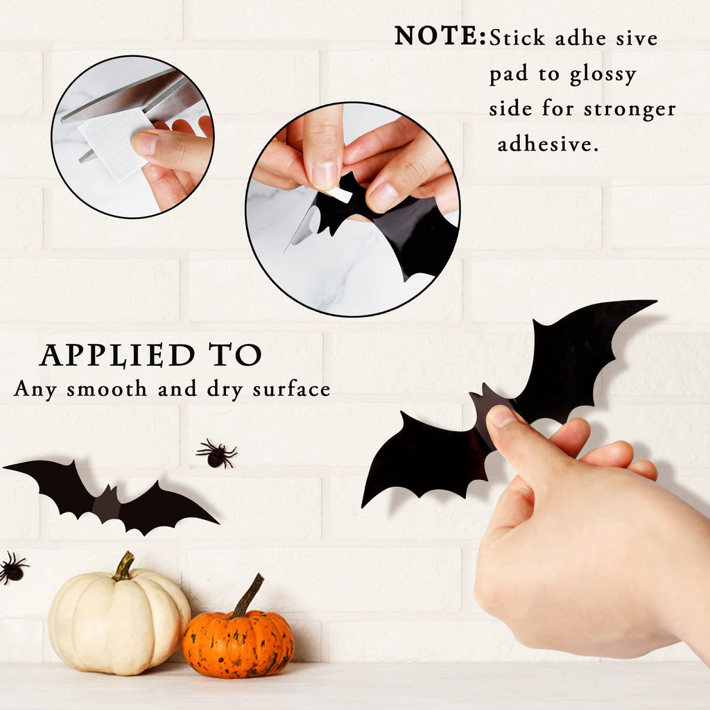 Halloween Decorations Bats Wall Decor Halloween Party Decorations Indoor Outdoor Halloween Decor Supplies, 64 Pcs Reusable Pvc 3