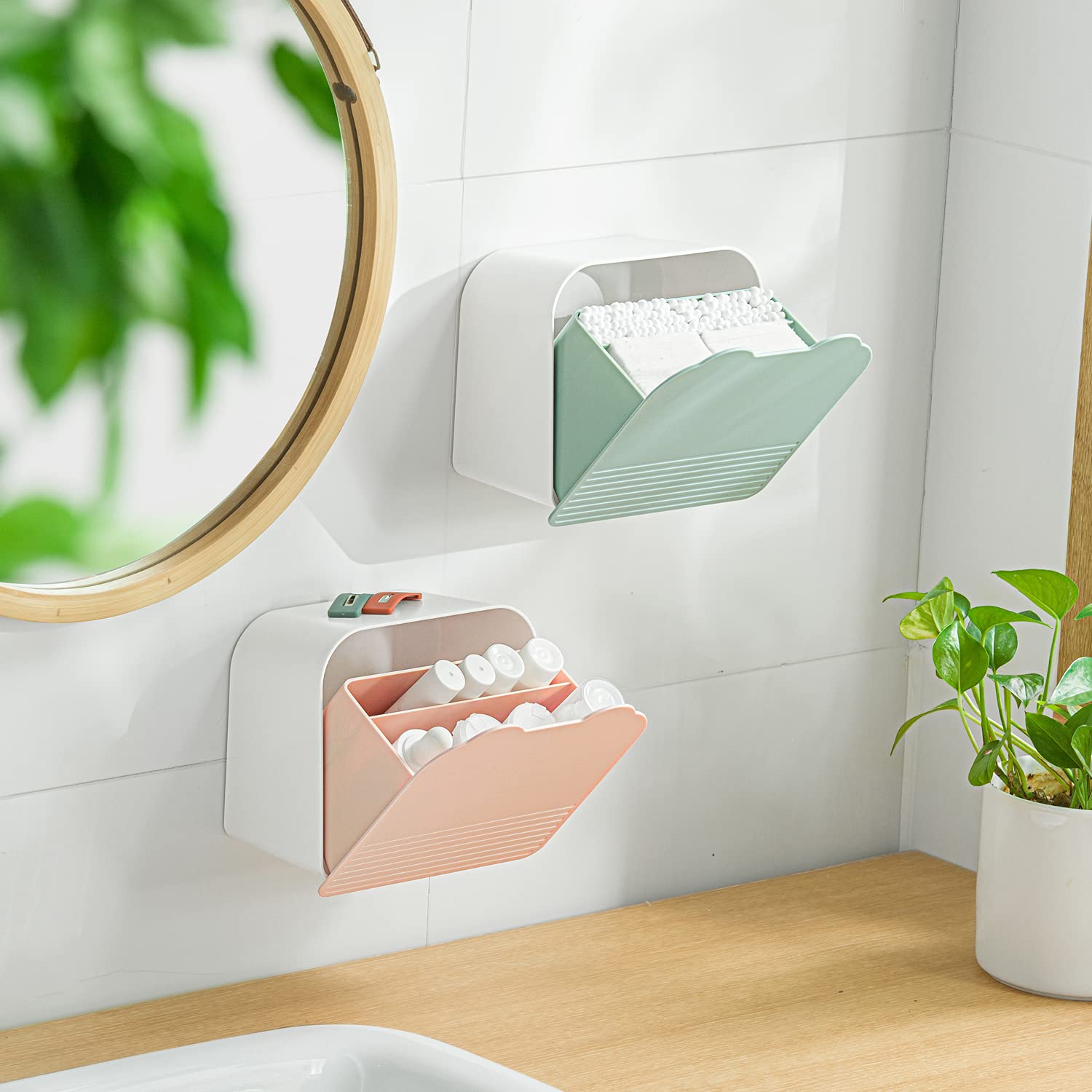 MORNITE Wall Organizer Box Jar, Bathroom Vanity Storage Canister Holder for Cotton Swabs,Balls,Makeup Pads,Sponges,Bath Salts,Sa
