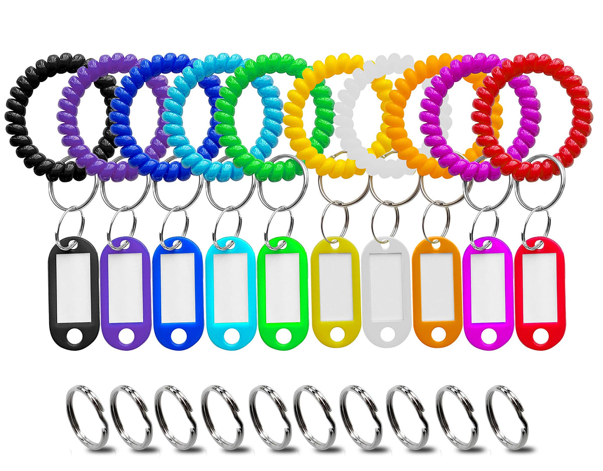 Wrist Keychain Key Tags- Spring Spiral Stretch Coil Wristband Key Ring Key Chain, For Gym, Pool, Id Badge,Keys(10 Set)