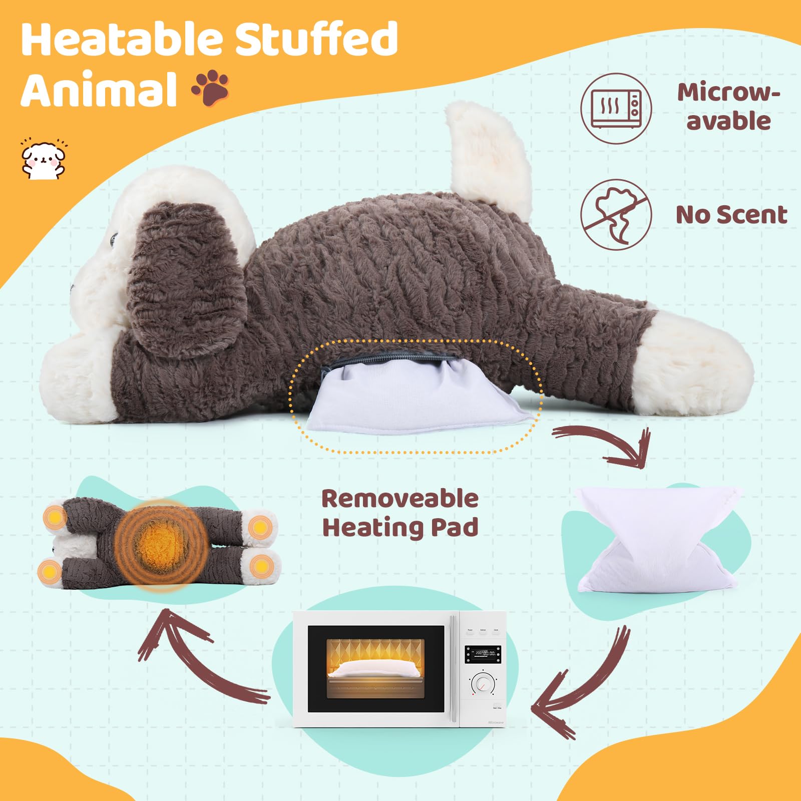 MorisMos Weighted Stuffed Dog, 24" Microwavable Plush, 4lbs Unscented Throw Pillow, Model W394_0_60