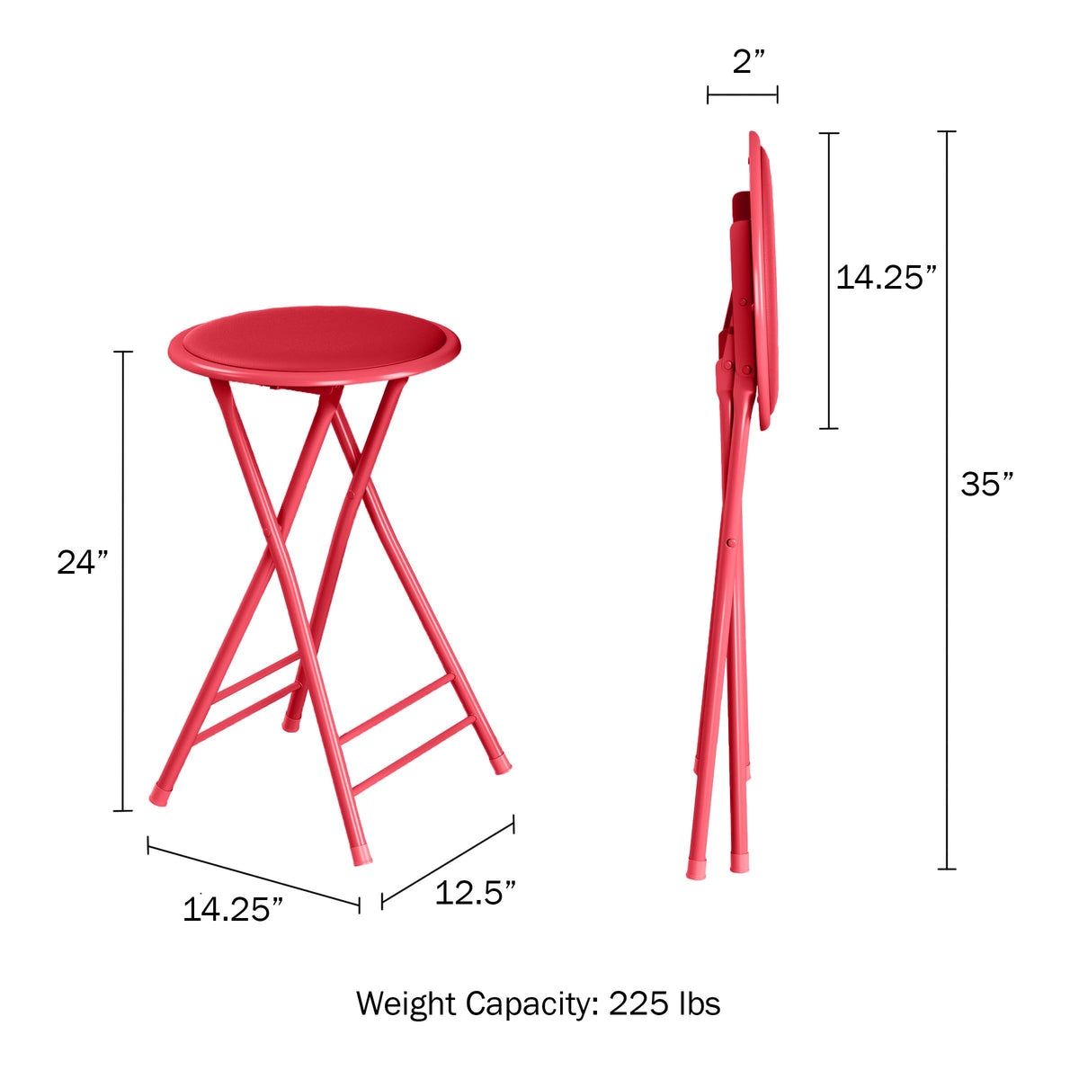 Folding Stool - Backless 24-Inch Stool With 225Lb Capacity For Kitchen Or Rec Room - Portable Indoor Counter Bar Stools By Lavish Home (Red)