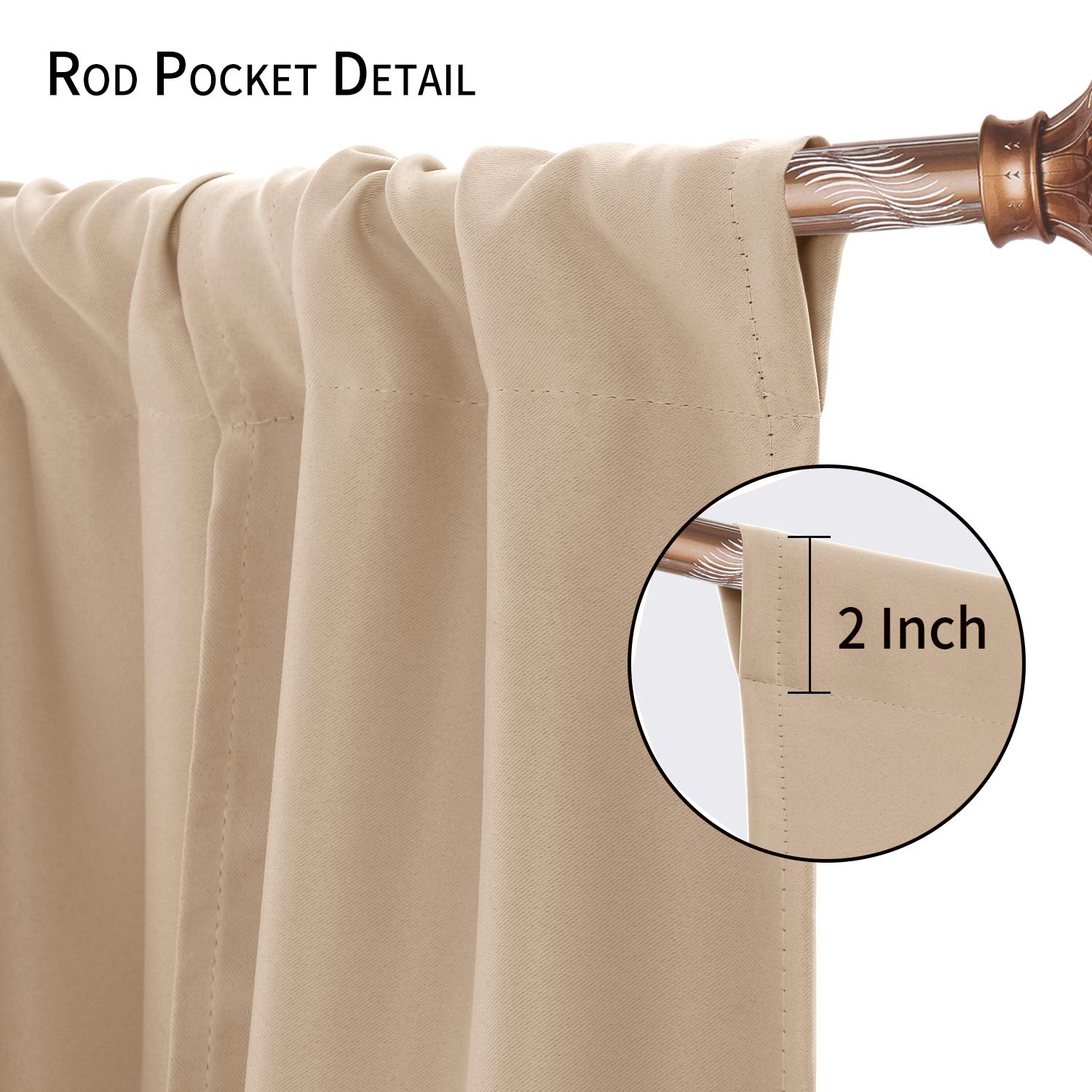 Dwcn Blackout Curtains-Tie Up Shade For Window Thermal Insulated Room Darkening Rod Pocket Curtains For Kitchen, Beige, W42 X L6
