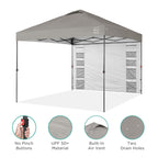 Best Choice Products 10X10Ft Easy Pop Up Canopy W/Side Wall, 10 Pockets, Portable Carrying Case, 1-Button Setup, 4 Weight Bags - Light Gray