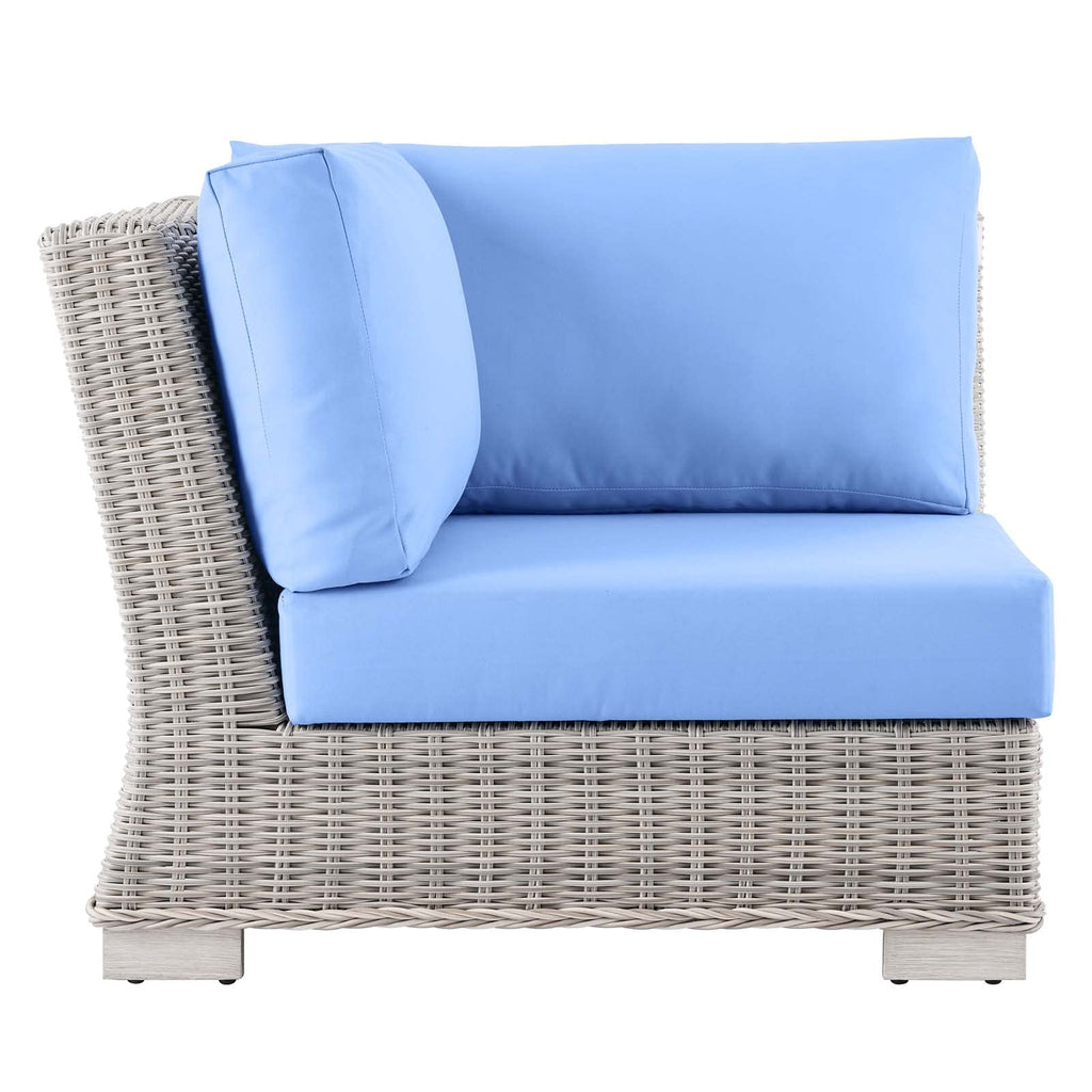 Modway Conway Outdoor Patio Wicker Rattan, Corner Chair, Light Gray Light Blue