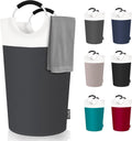 90L Large Laundry Basket, Collapsible Laundry Bag, Freestanding Tall Clothes Hamper, Foldable Washing Bin (White & Gray)
