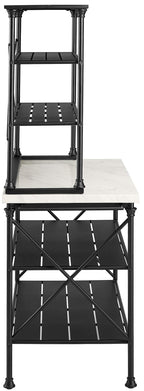 Crosley Furniture Madeleine Kitchen Island And Hutch With Shelves For Storage, Microwave Stand, Coffee Bar, Steel With Faux Marble Top