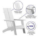 Flash Furniture Sawyer Modern Commercial 2-Slat Back Adirondack Chair - White Commercial All-Weather Poly Resin Lounge Chair