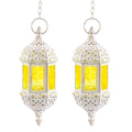 2 Pcs Moroccan Lantern Metalwork Hanging Tealight Candle Holder Metal Glass Indoor Outdoor Battery Operated LED Flameless with 1
