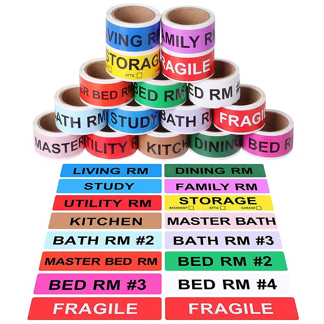 Shop4Mailers Home Moving Color Coded Labels Stickers - 800 Count - 16 Rolls - 50 Labels Per Roll (1 Set)