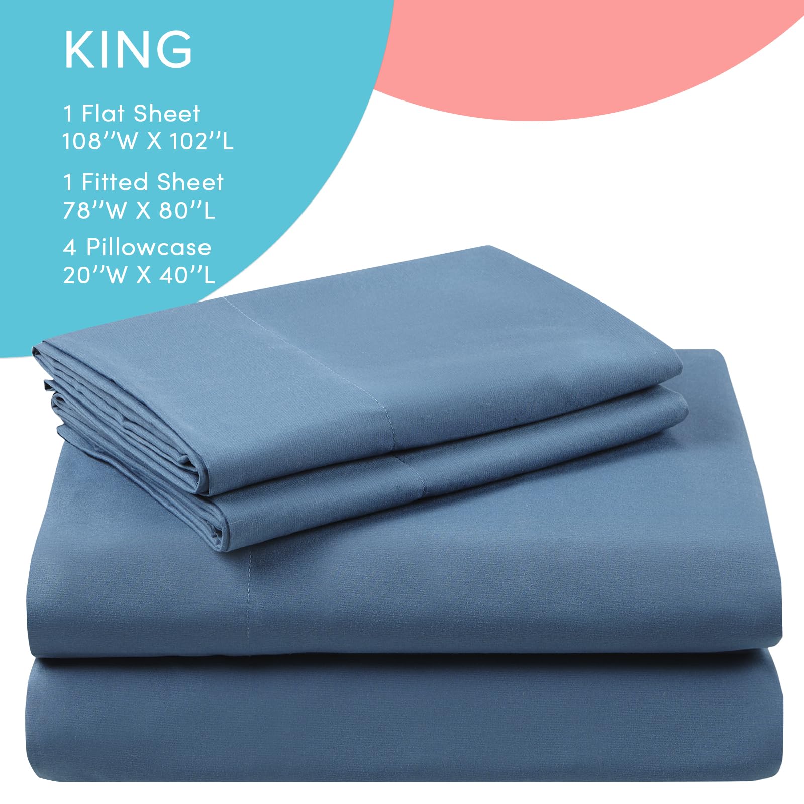 Comfort Spaces King Cooling Sheets, Moisture Wicking Coolmax Sheets, Soft, Colorfast Sheet Set, Cooling Bed Sheets For Hot Sleepers, Elastic Deep Pocket Fits Up To 16' Mattress, King Teal 4 Piece