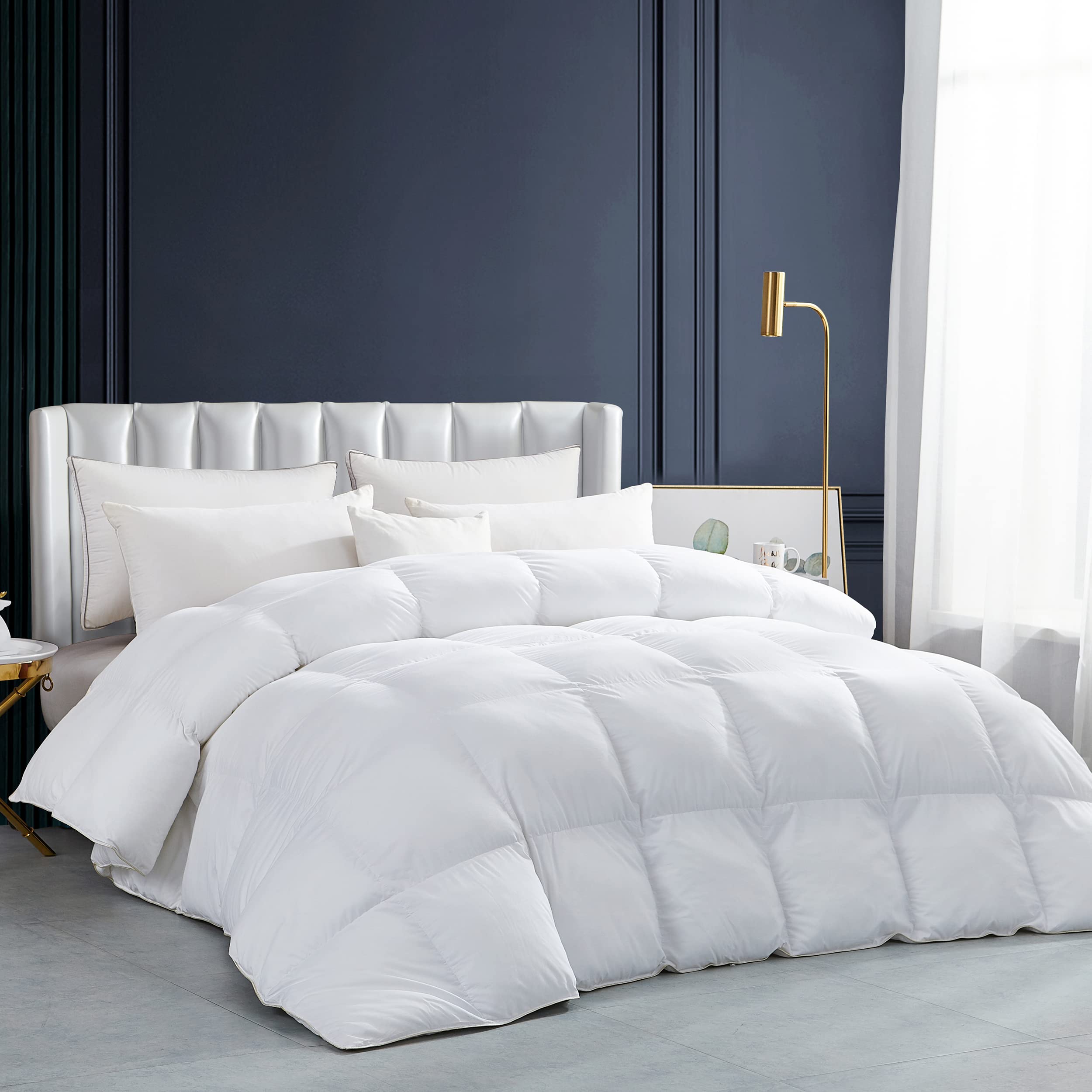 Luxurious White Solid Heavy Weight, California King Size Goose Feathers Down Comforter For Winter Weather Duvet Insert, Premium