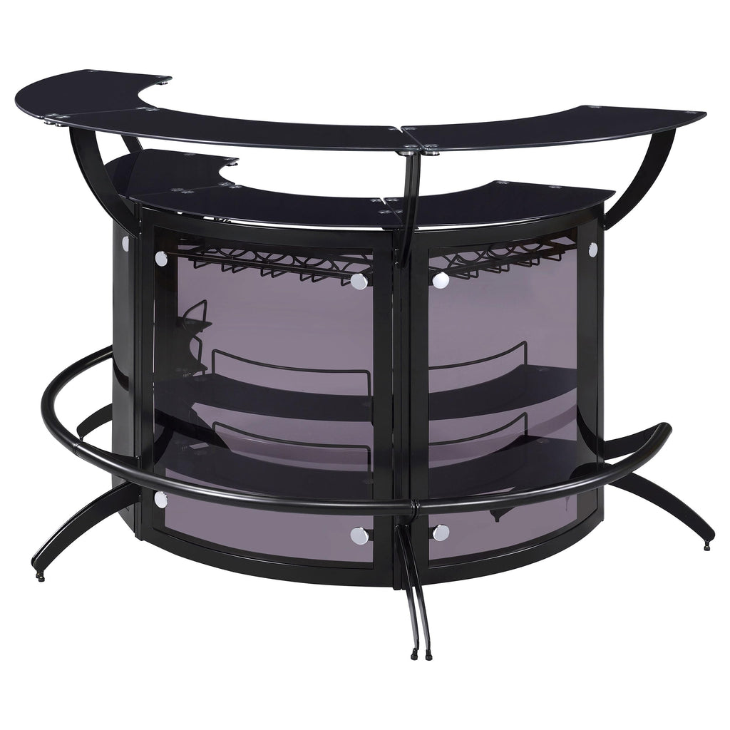 Coaster Home Furnishings Dallas 2-Shelf Curved Home Bar Smoke and Black Glass (Set of 3)